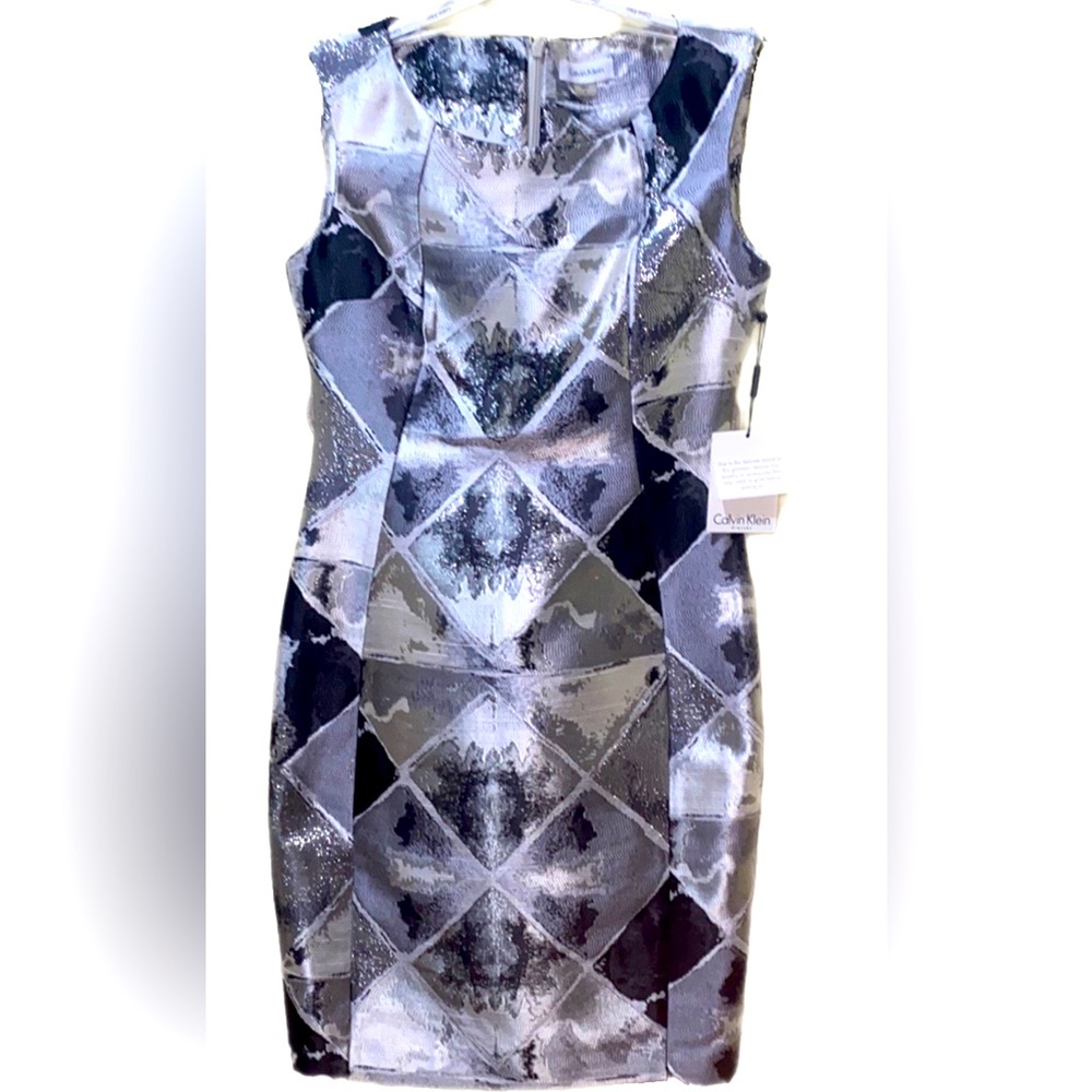 OWT CALVIN KLEIN DRESSES SILVER/GREY/BLACK EVENING DRESS SLEEVELESS SZ 2